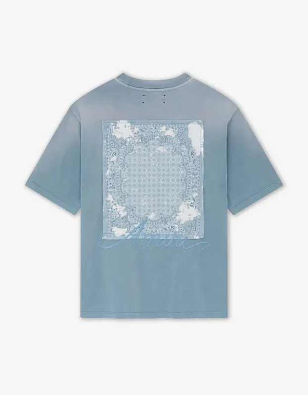 Amiri Blue Bleach Bandana Patch T-Shirt sold by Zoo Fashions