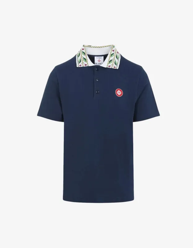 Casablanca Blue Laurel Pique Short Sleeve Polo Shirt made by Casablanca