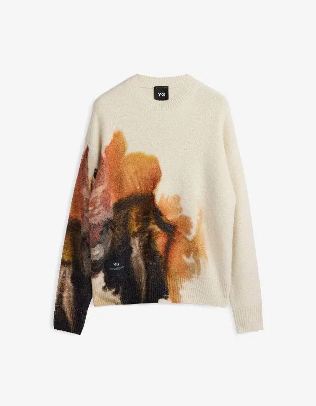 Y-3 White AOP Graphic Sweater sold by Zoo Fashions