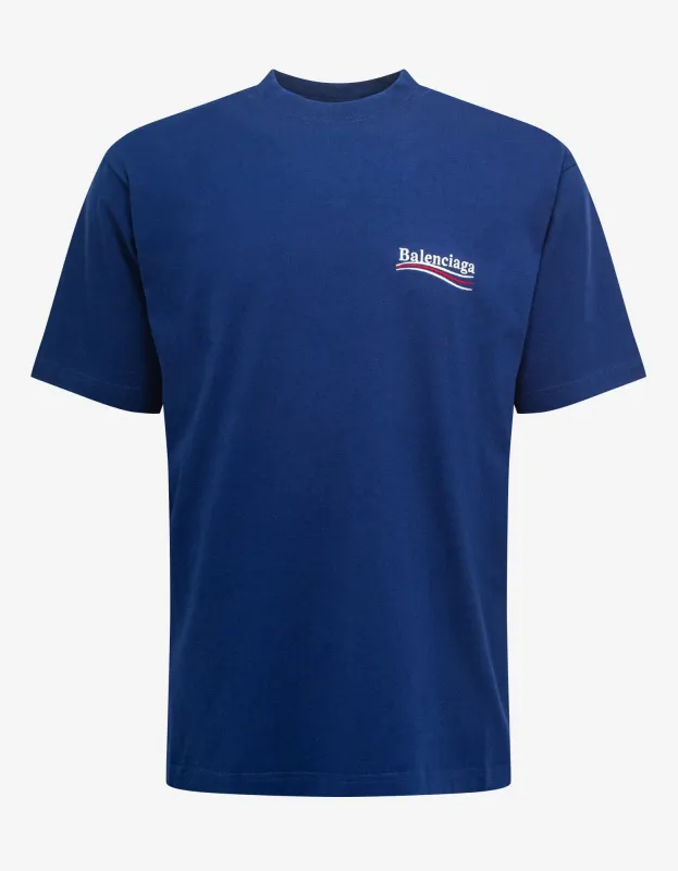 Balenciaga Blue Political Logo Large Fit T-Shirt sold by Zoo Fashions