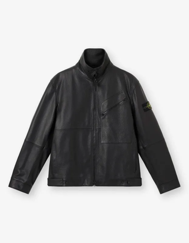 Stone Island Black Leather Coach Jacket sold by Zoo Fashions