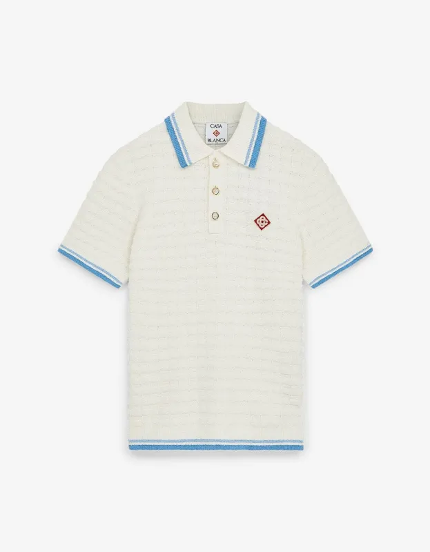 Casablanca White Cotton Boucle Polo Shirt sold by Zoo Fashions