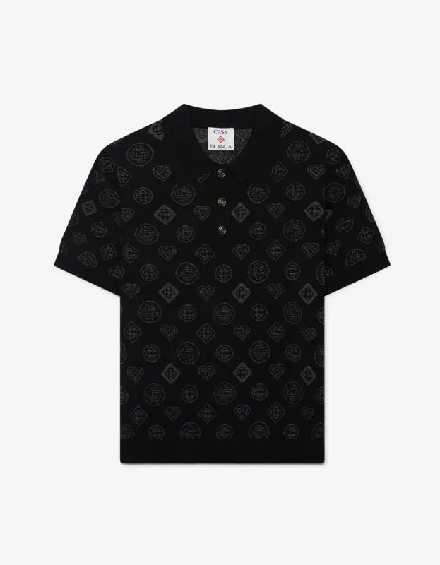 Casablanca Black Monogram Jacquard Polo Shirt sold by Zoo Fashions