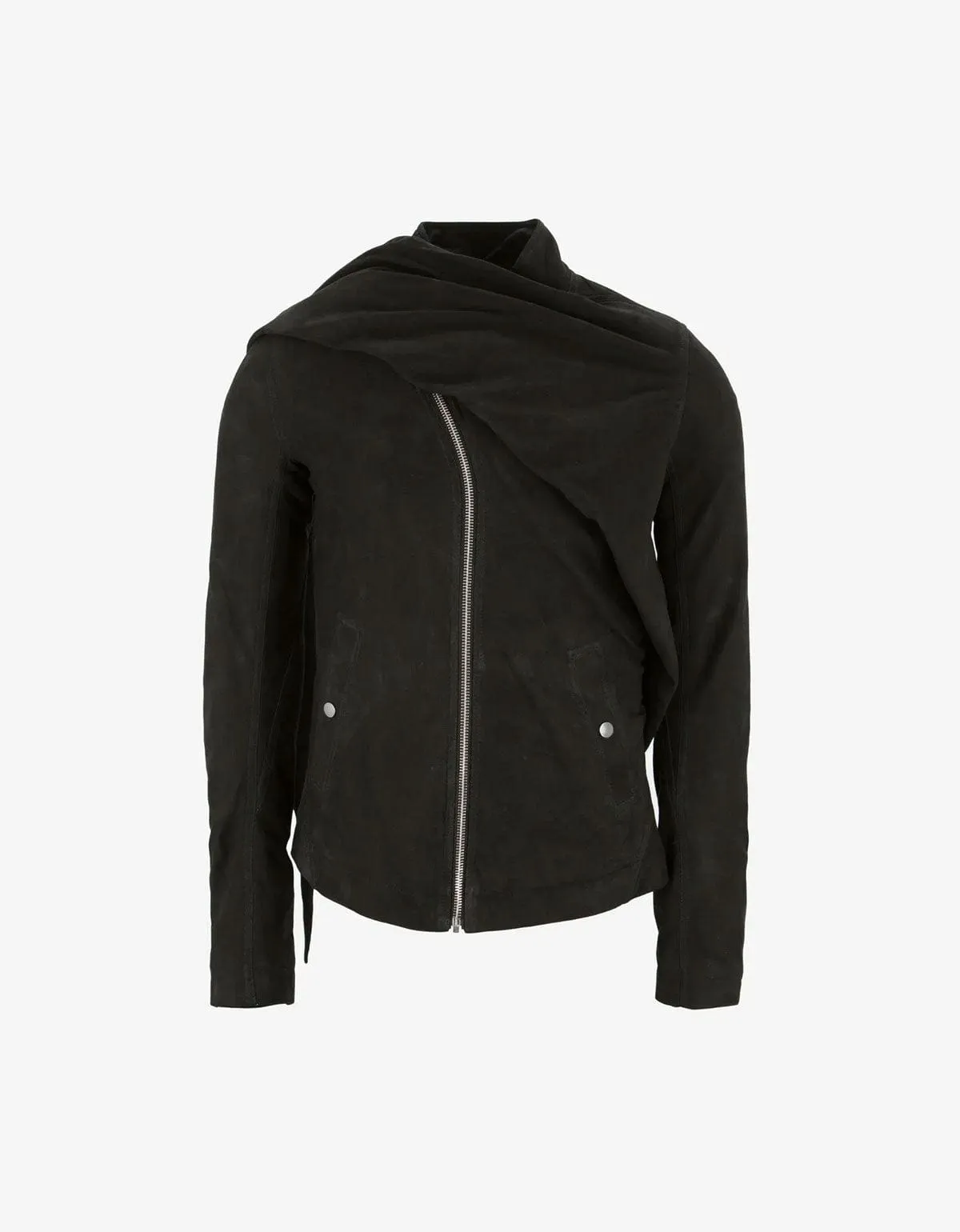 Rick Owens Wrap Bomber Black Leather Jacket - AW15 sold by Zoo Fashions