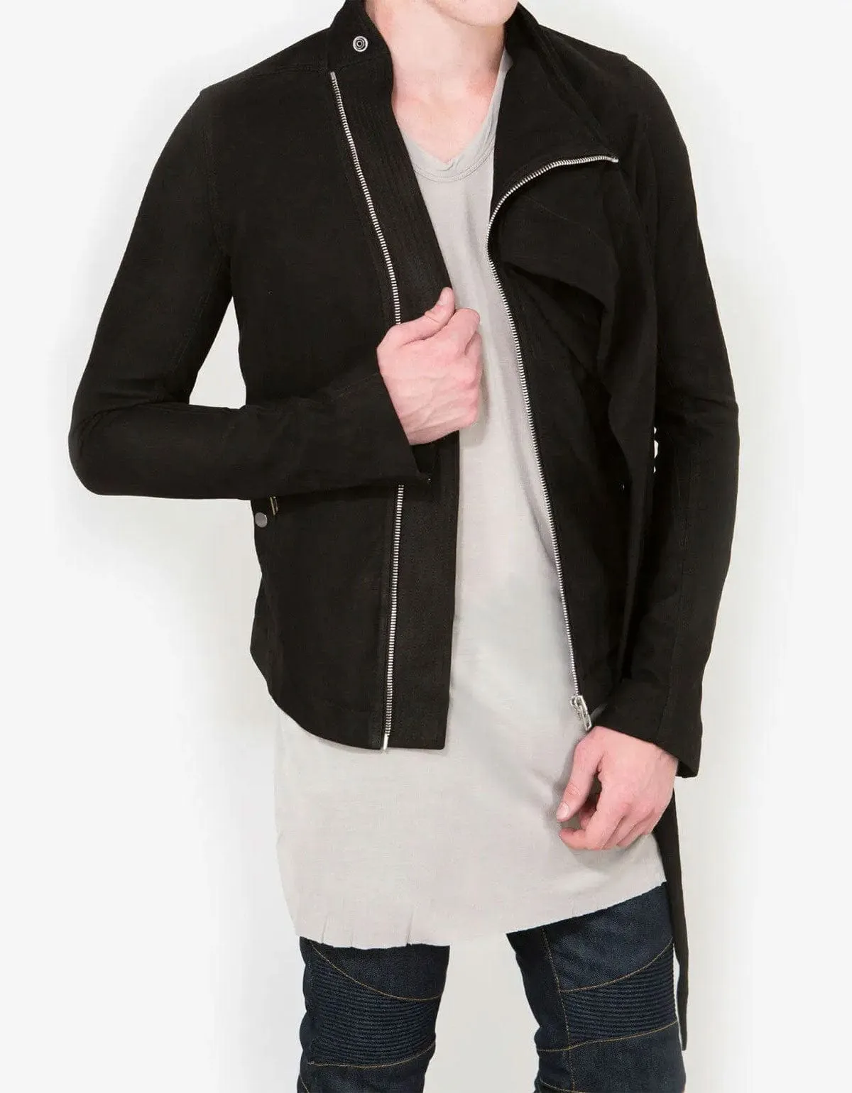 Rick Owens Wrap Bomber Black Leather Jacket - AW15 sold by Zoo Fashions product image thumbnail 2