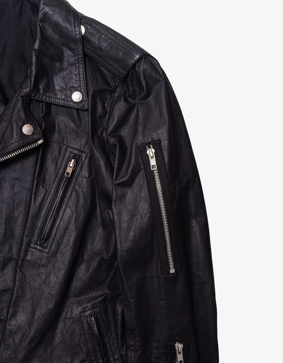 Rick Owens Black Zipped Stooges Leather Biker Jacket - SS16 sold by Zoo Fashions product image thumbnail 5