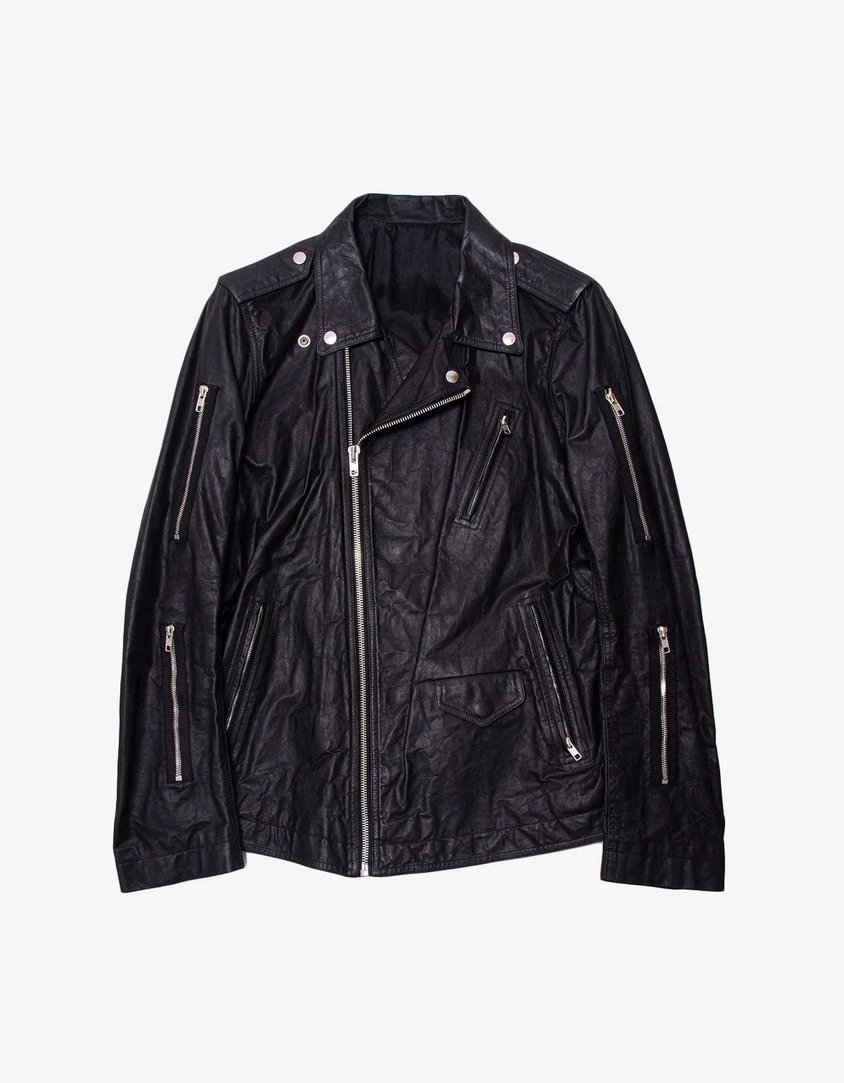 Rick Owens Black Zipped Stooges Leather Biker Jacket - SS16 sold by Zoo Fashions