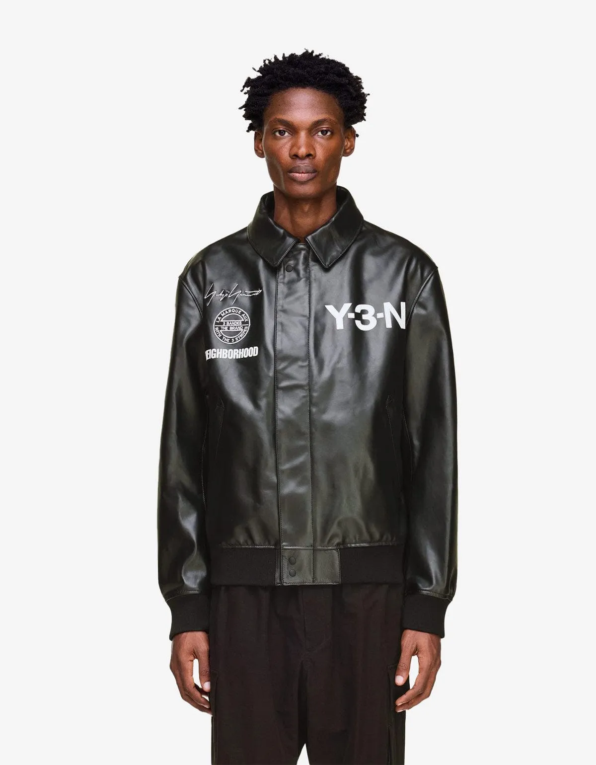 Y-3 Neighborhood Black Leather Bomber Jacket sold by Zoo Fashions product image thumbnail 2