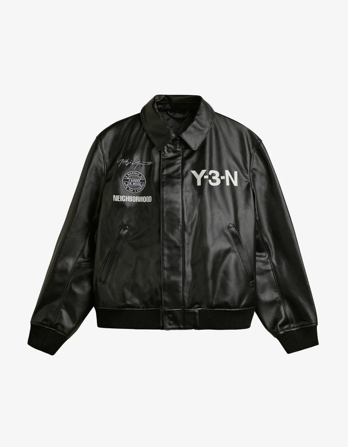 Y-3 Neighborhood Black Leather Bomber Jacket sold by Zoo Fashions