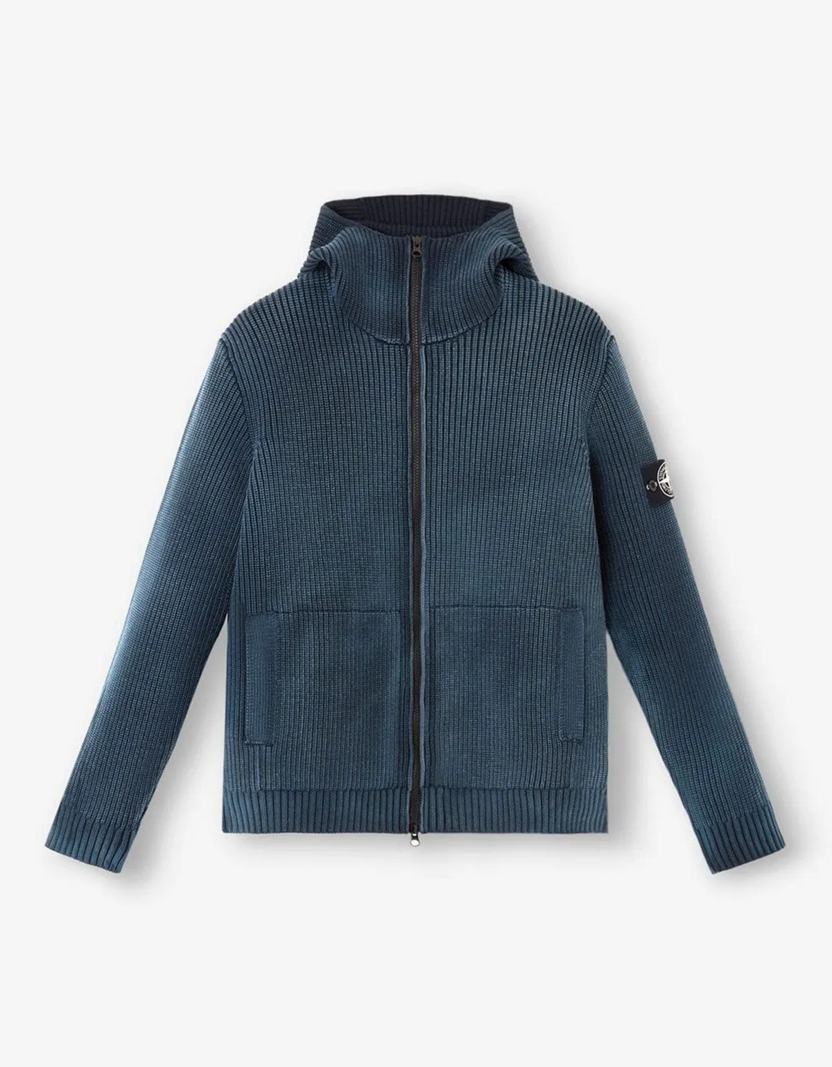 Stone Island Blue President's Knit Corrosion Treatment Hoodie sold by Zoo Fashions