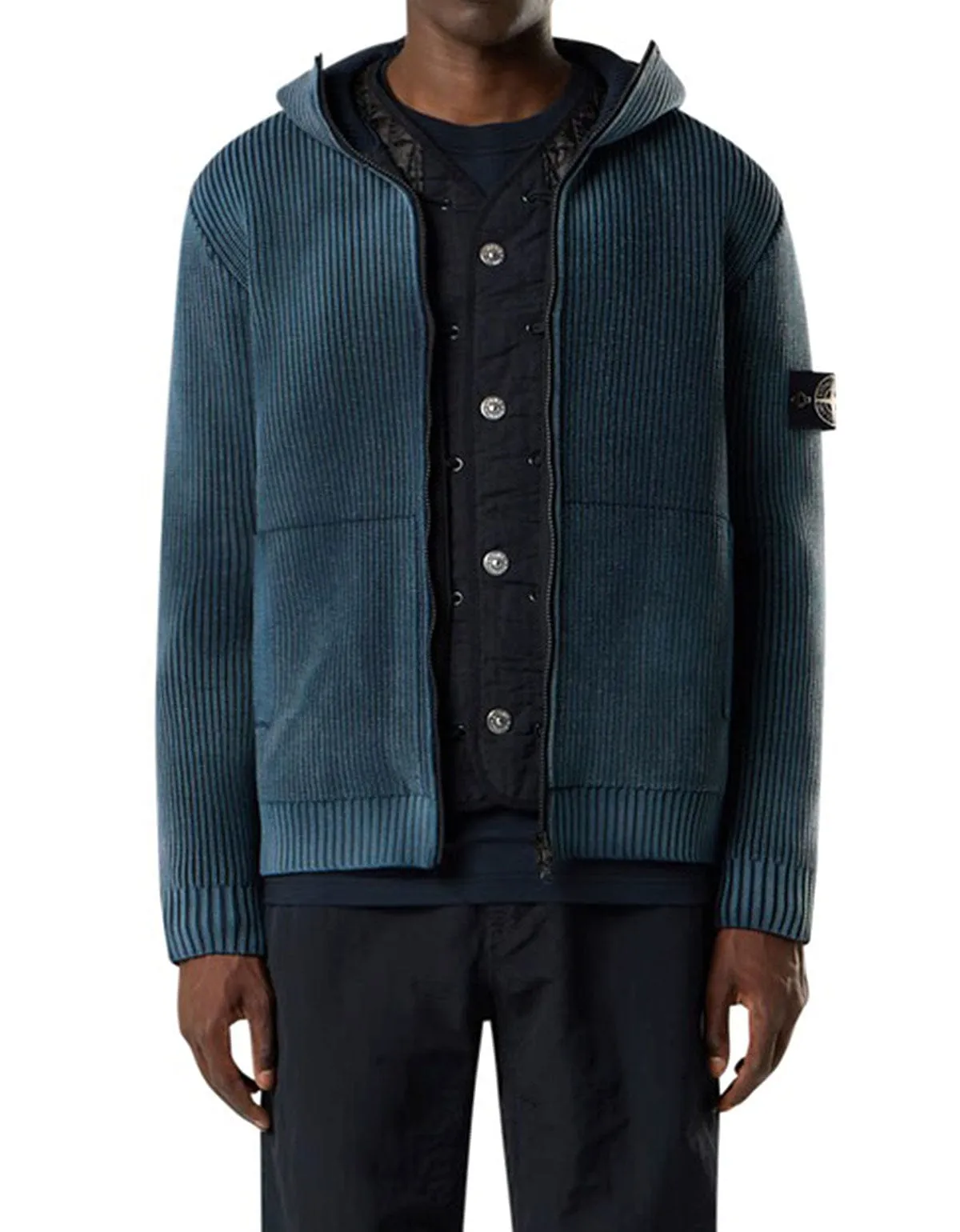 Stone Island Blue President's Knit Corrosion Treatment Hoodie sold by Zoo Fashions product image thumbnail 5