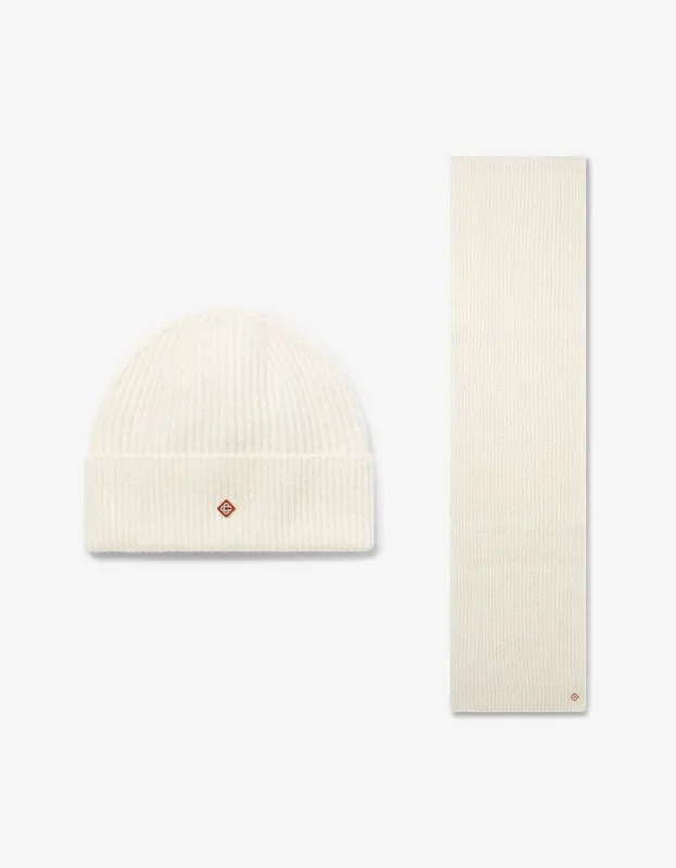 Casablanca White Wool Rib Hat and Scarf Set sold by Zoo Fashions