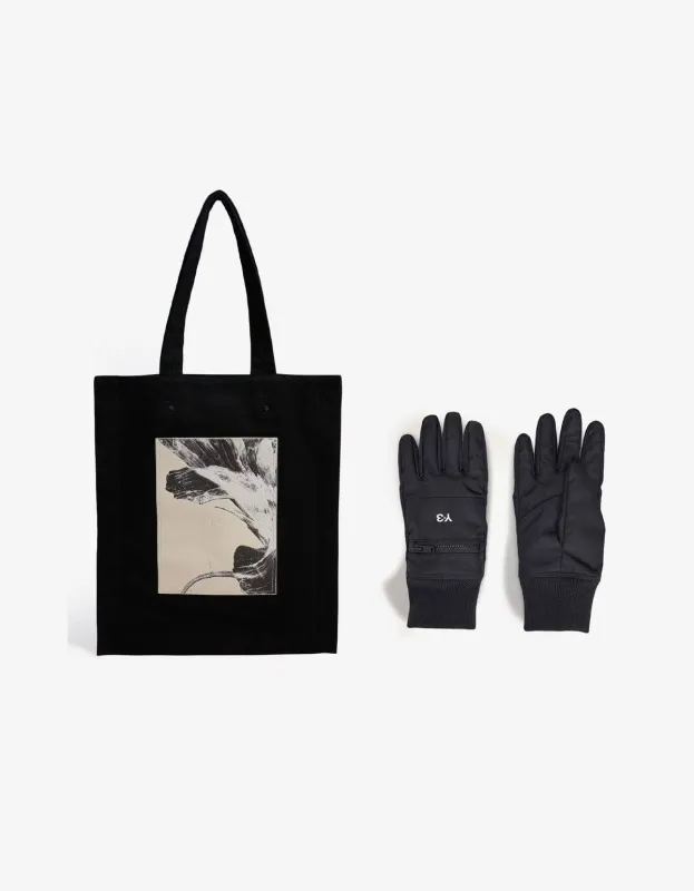 Y-3 Black Floral Tote Bag & Gloves Set made by Y-3