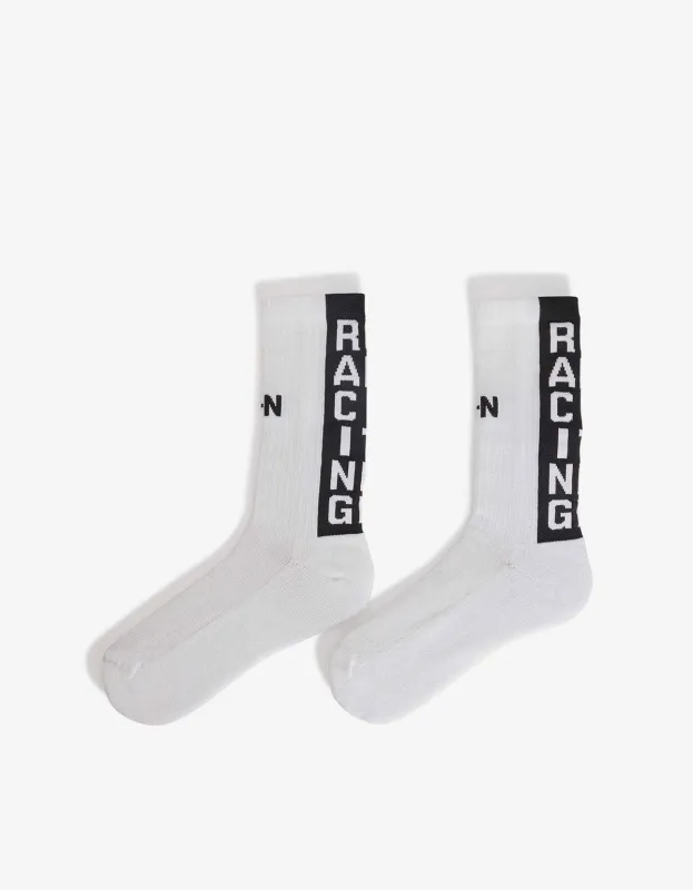 Y-3 Neighborhood White Ribbed Crew Socks made by Zoo Fashions