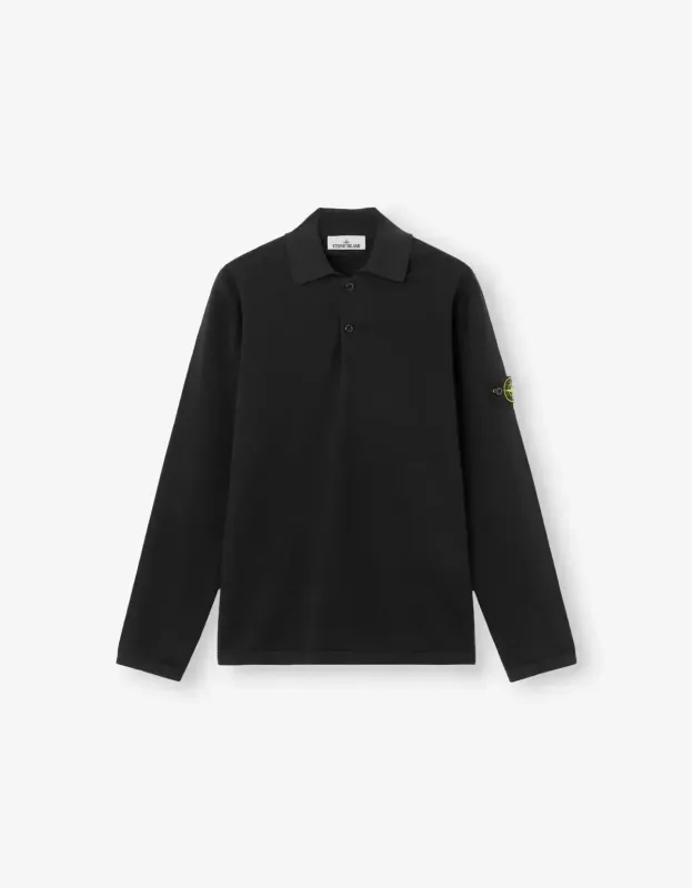 Stone Island Black Knit LS Polo Shirt sold by Zoo Fashions