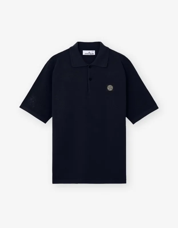 Stone Island Blue Knit Polo Shirt sold by Zoo Fashions
