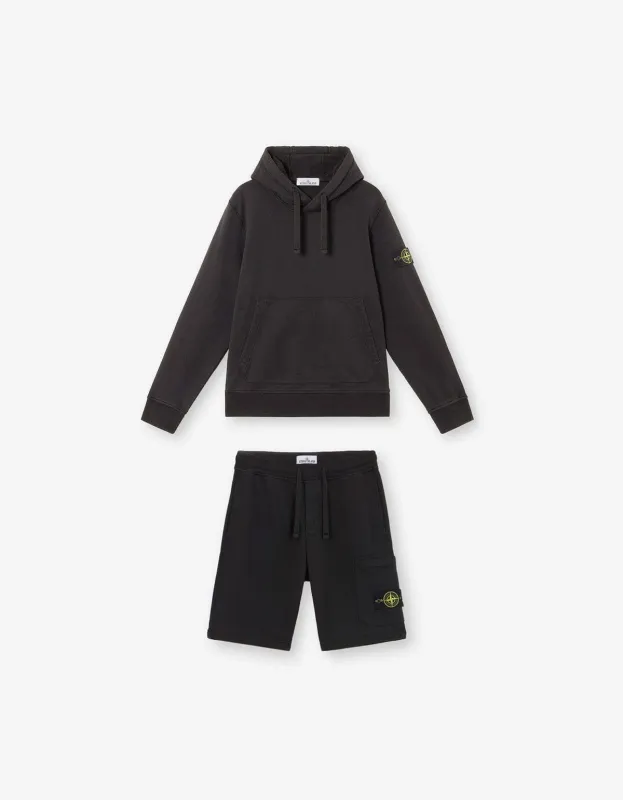 Stone Island Black Compass Hoodie & Sweat Shorts made by Stone Island