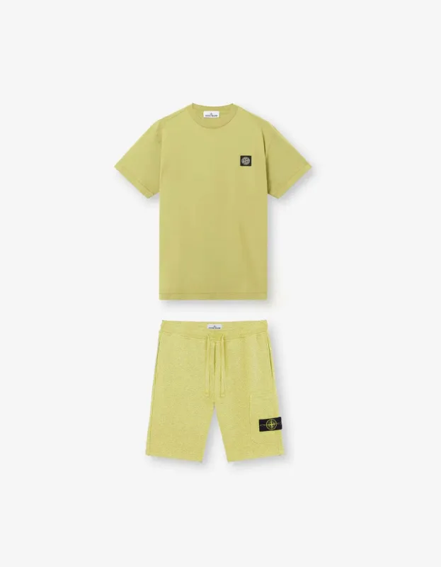 Stone Island Yellow Compass Logo T-Shirt & Sweat Shorts Bundle sold by Zoo Fashions