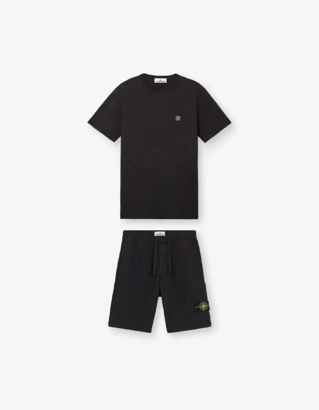 Stone Island Black Compass Logo T-Shirt & Sweat Shorts made by Stone Island