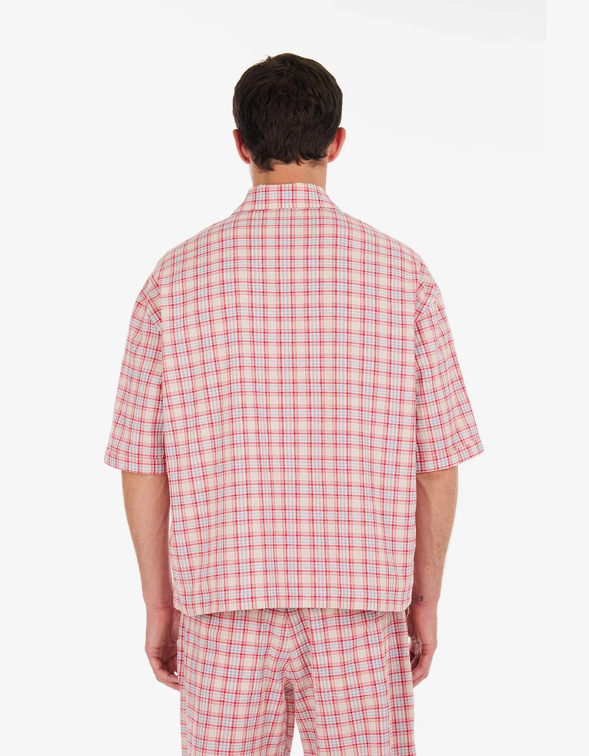 Nahmias Red Plaid Summerlandum Cropped Short Sleeve Shirt & White P.E. Cherub Baggy Sweatpants sold by Zoo Fashions product image thumbnail 3