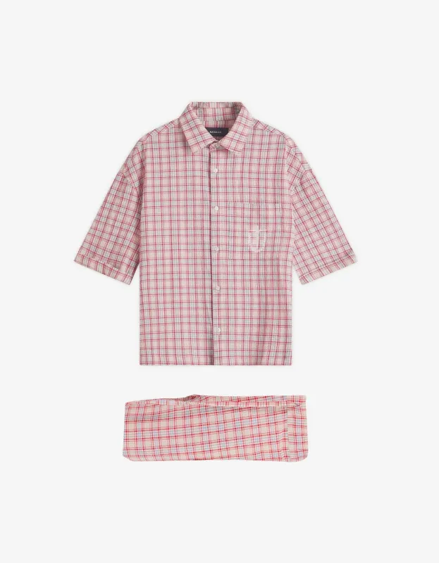 Nahmias Red Plaid Summerlandum Cropped Short Sleeve Shirt & Relaxed Trousers made by Zoo Fashions
