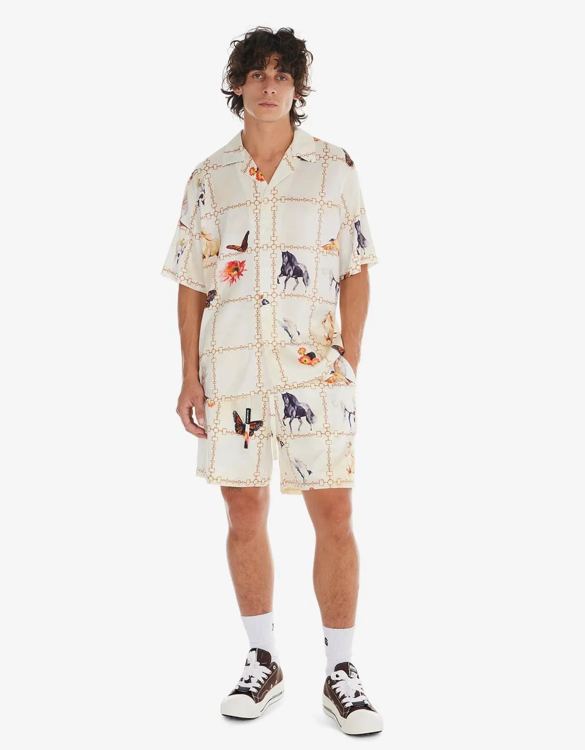 Nahmias White Wildlife Short Sleeve Silk Shirt & Silk Shorts sold by Zoo Fashions product image thumbnail 5