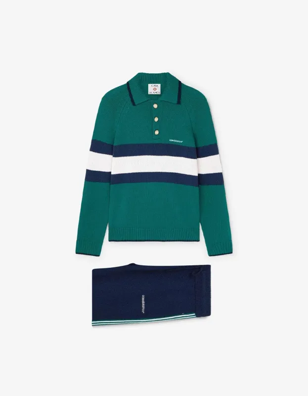 Casablanca Green Colourblock Polo Shirt & Navy Blue Knit Tennis Trousers Bundle sold by Zoo Fashions