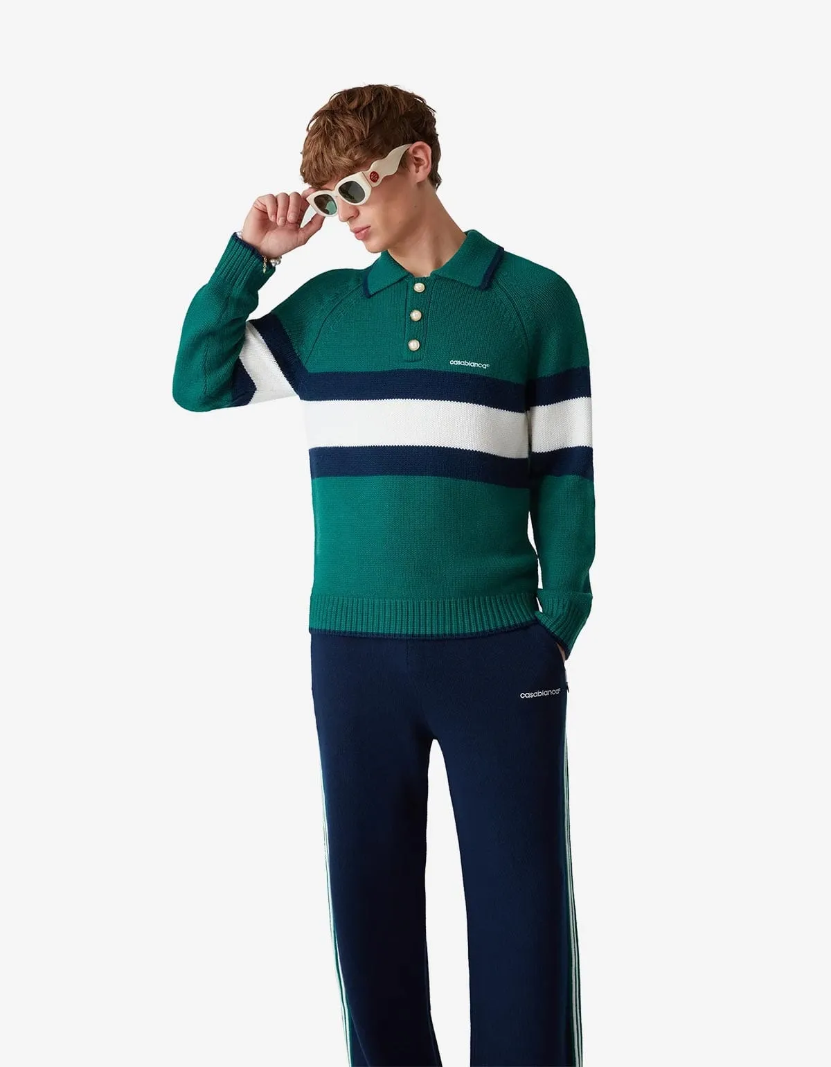 Casablanca Green Colourblock Polo Shirt & Navy Blue Knit Tennis Trousers Bundle sold by Zoo Fashions product image thumbnail 5