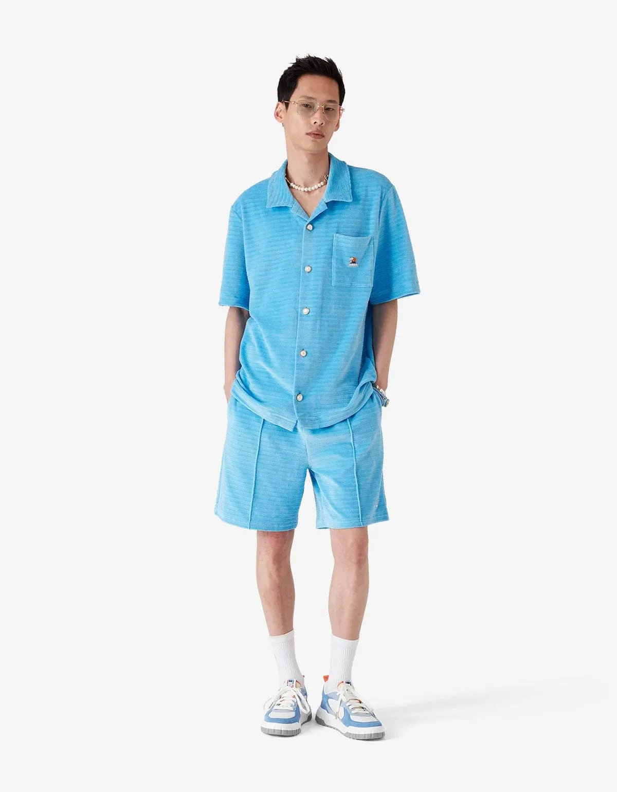 Casablanca Blue Velour Stripe Short Sleeve Shirt & Stripe Shorts Bundle sold by Zoo Fashions product image thumbnail 2