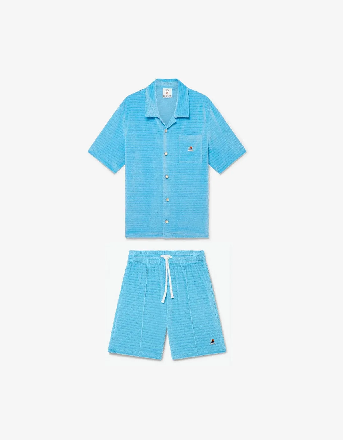 Casablanca Blue Velour Stripe Short Sleeve Shirt & Stripe Shorts Bundle sold by Zoo Fashions