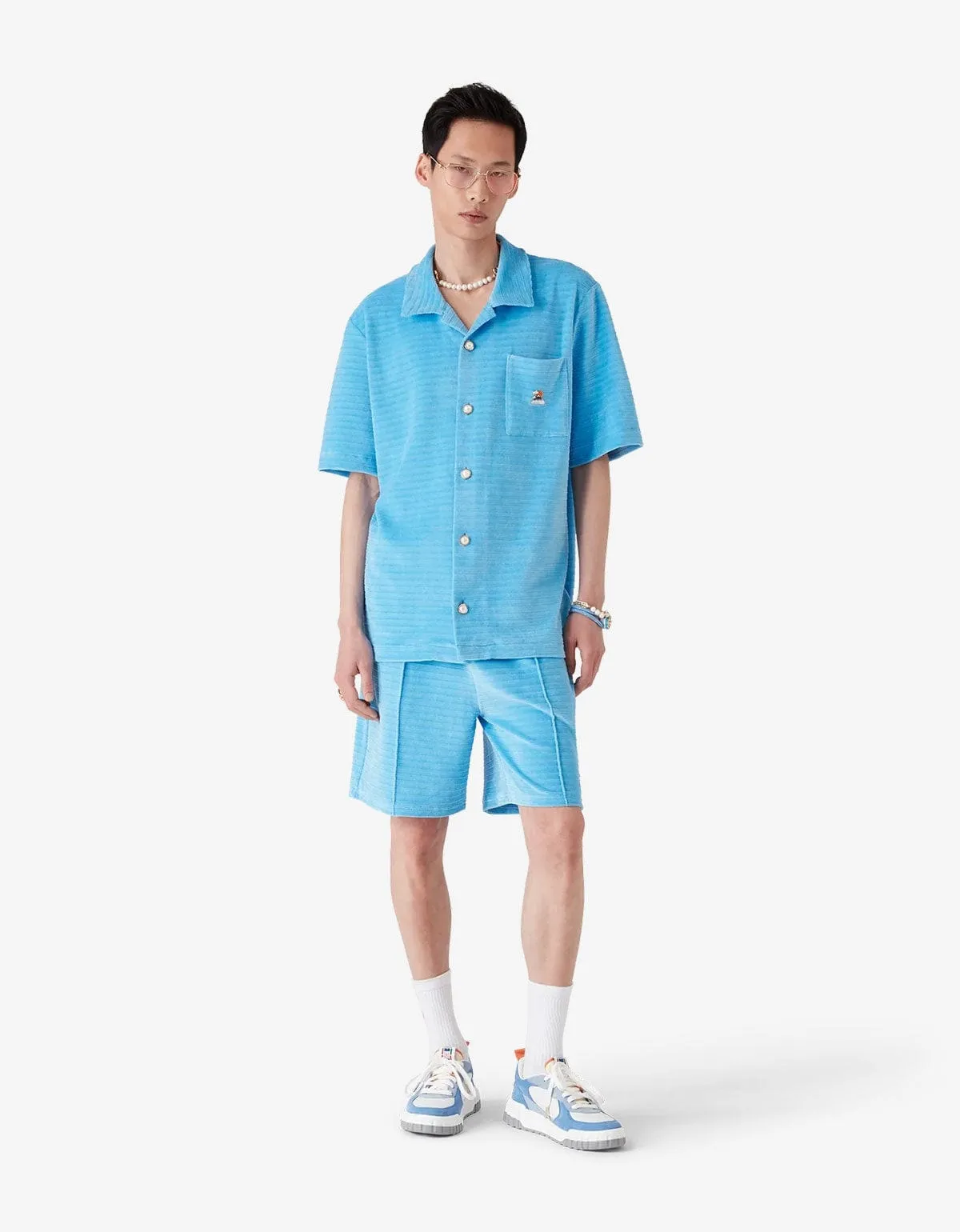 Casablanca Blue Velour Stripe Short Sleeve Shirt & Stripe Shorts Bundle sold by Zoo Fashions product image thumbnail 4