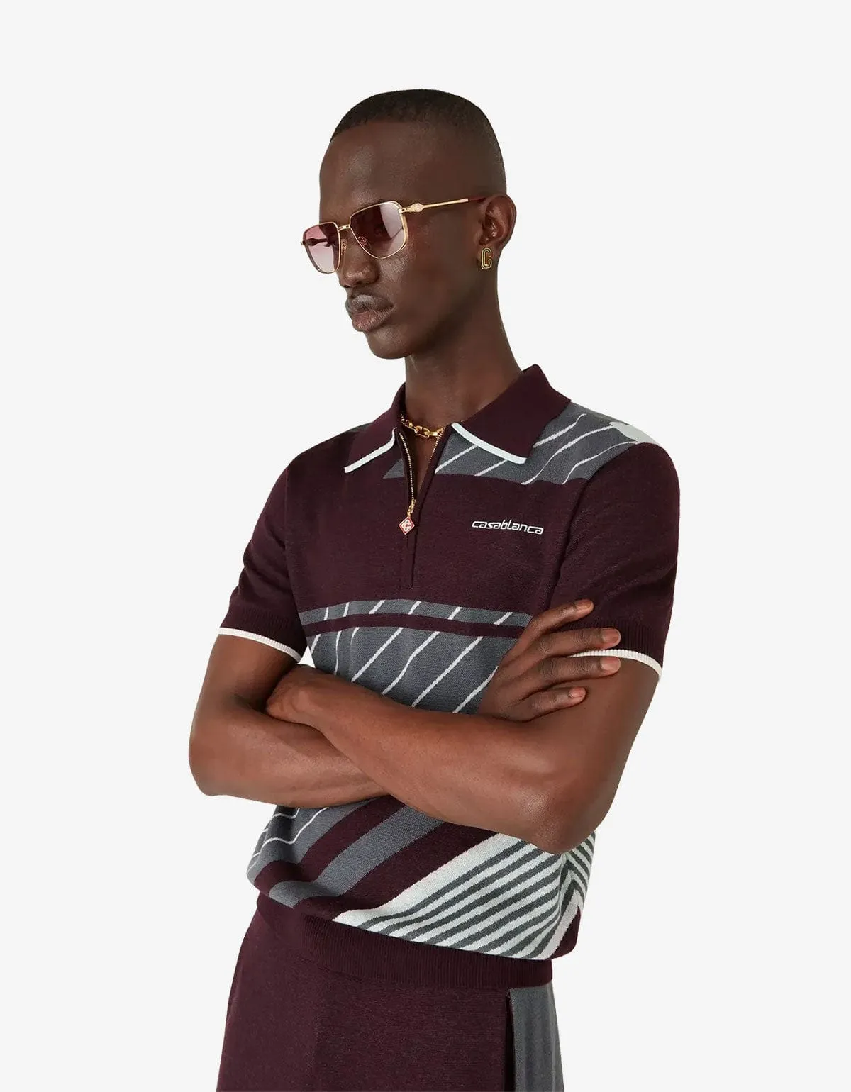 Casablanca Purple Merino Diagonal Polo Shirt & Tennis Trousers Bundle sold by Zoo Fashions product image thumbnail 5