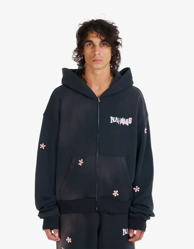 Nahmias Black Flower Groms Zip Up Hoodie made by Nahmias