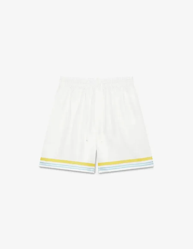 Casablanca White Tennis Landscape Silk Shorts made by Casablanca