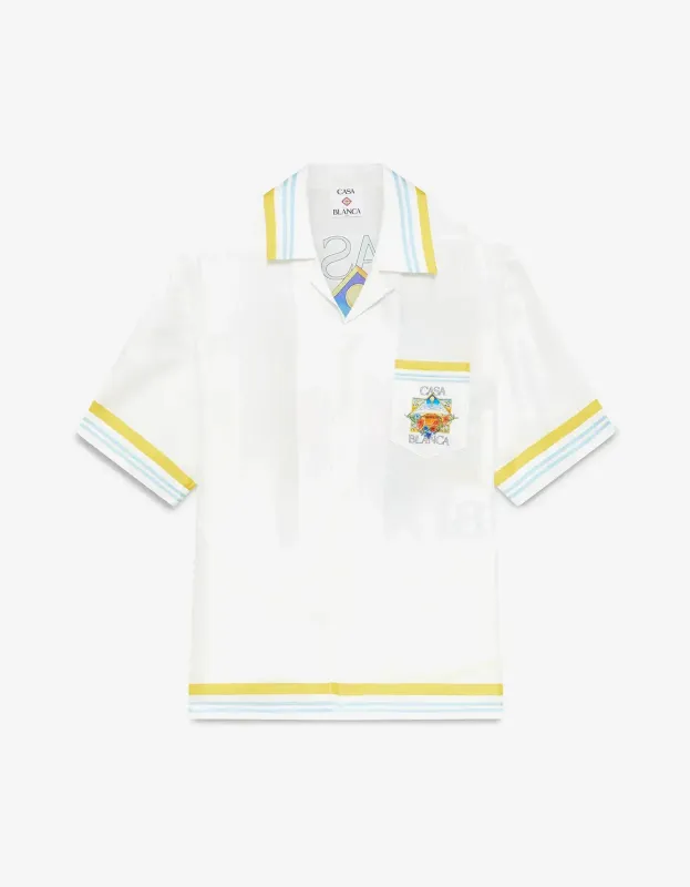 Casablanca White Tennis Landscape Short Sleeve Silk Shirt sold by Zoo Fashions