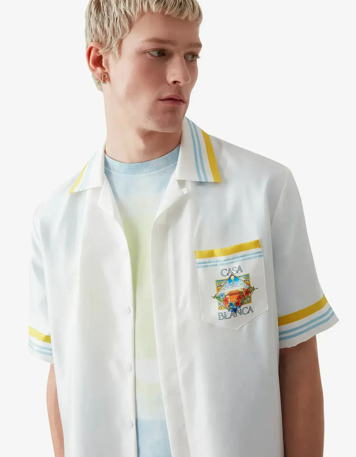 Casablanca White Tennis Landscape Short Sleeve Silk Shirt sold by Zoo Fashions product image thumbnail 5