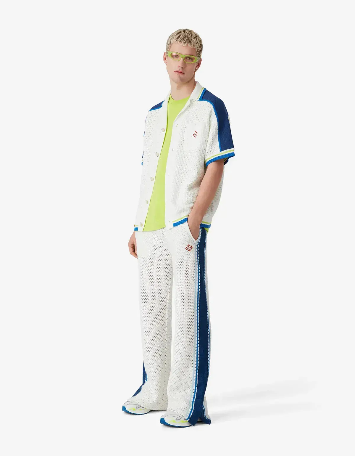 Casablanca White & Blue Short Sleeve Crochet Shirt sold by Zoo Fashions product image thumbnail 3