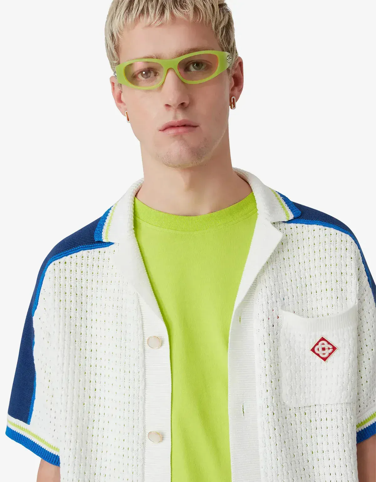 Casablanca White & Blue Short Sleeve Crochet Shirt sold by Zoo Fashions product image thumbnail 5