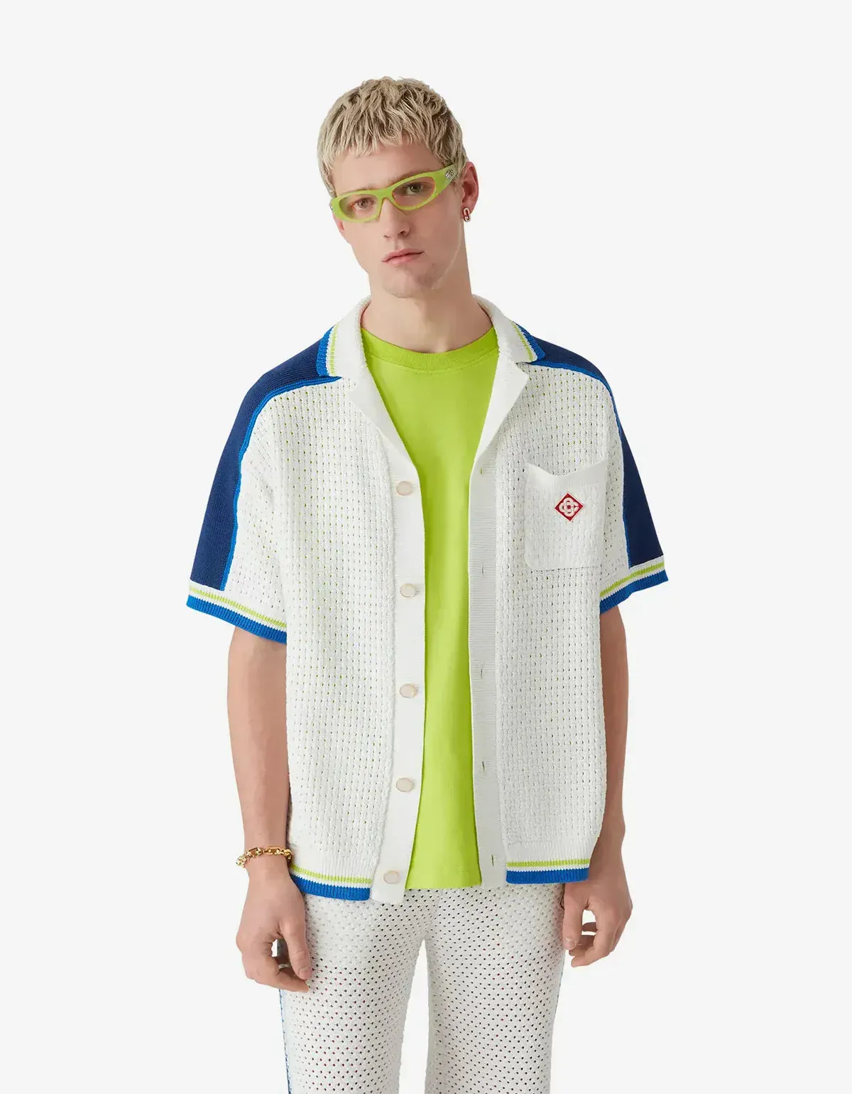 Casablanca White & Blue Short Sleeve Crochet Shirt sold by Zoo Fashions product image thumbnail 2