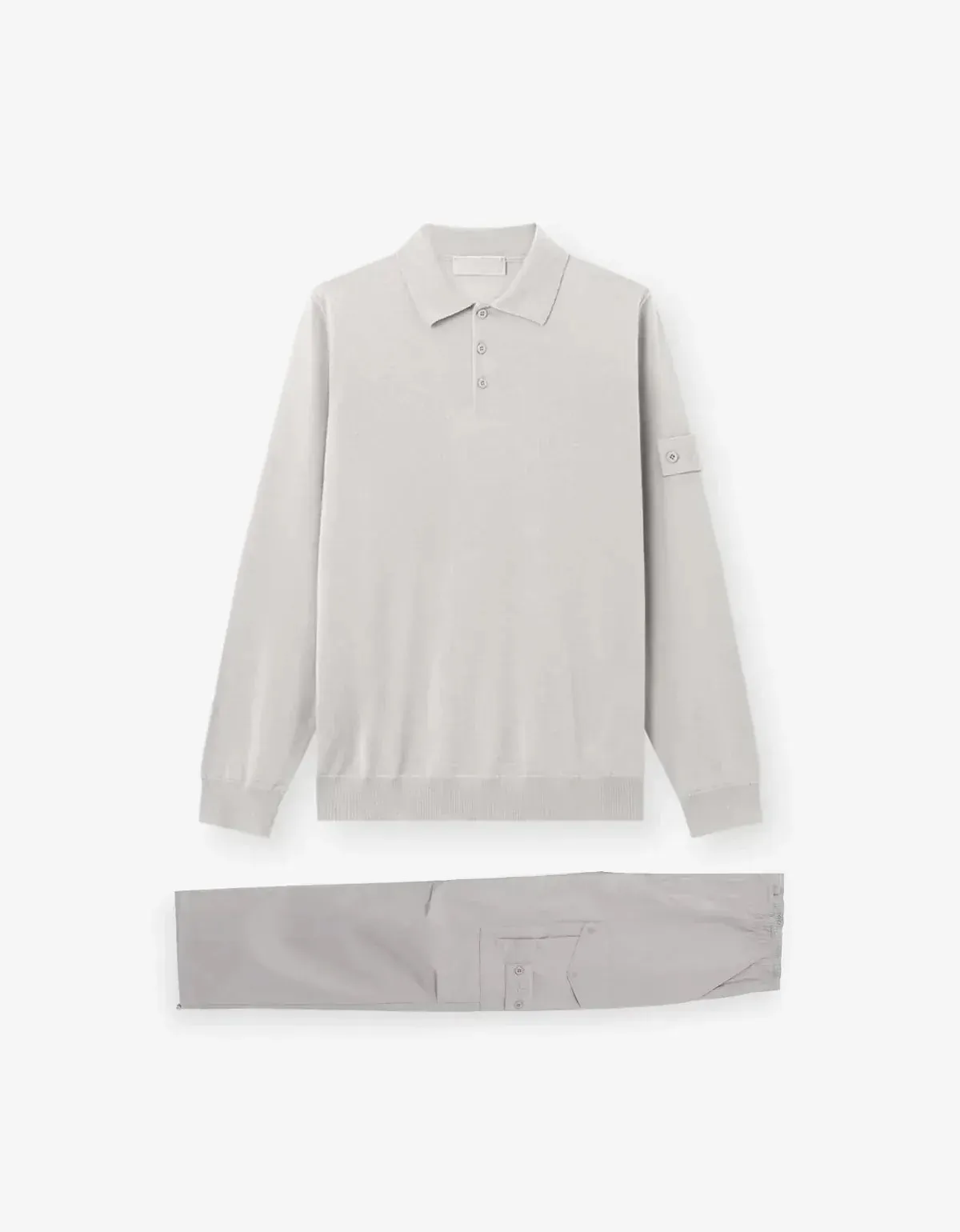Stone Island Ghost Grey Wool Long Sleeve Polo Shirt & All-Weather Cargo Trousers sold by Zoo Fashions