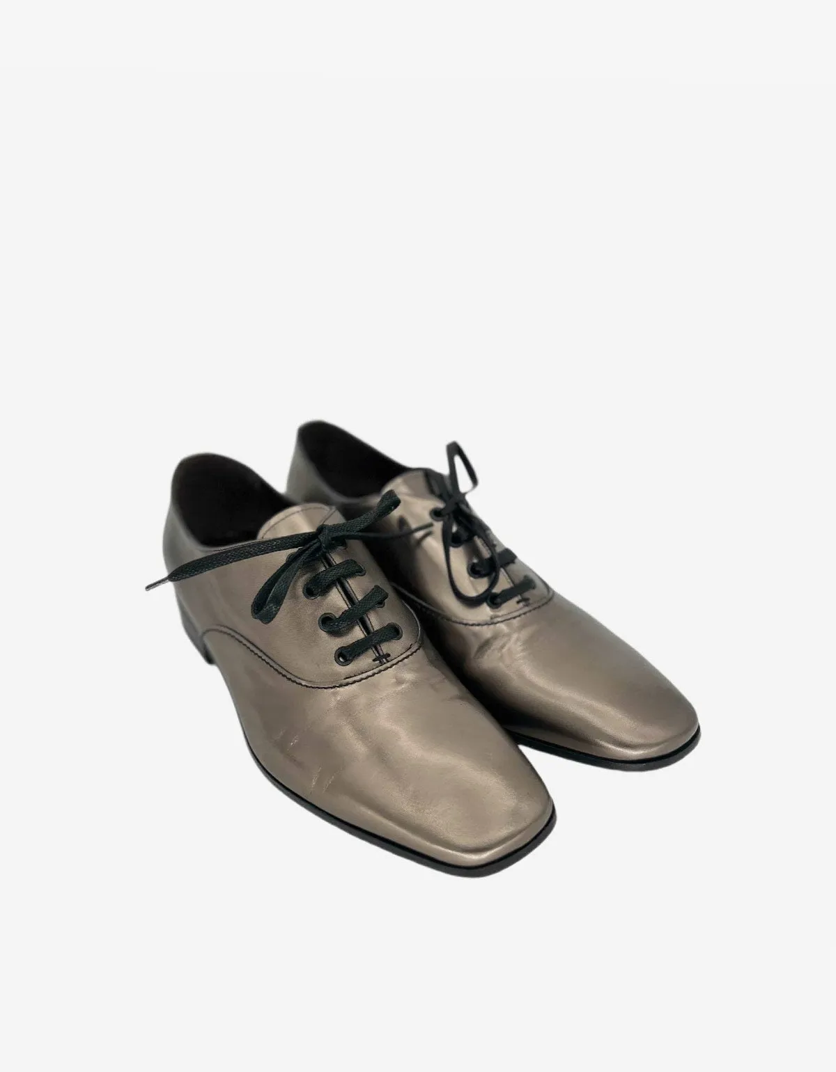 Lanvin Silver Oxford Shoe With Gros Grain Laces sold by Zoo Fashions