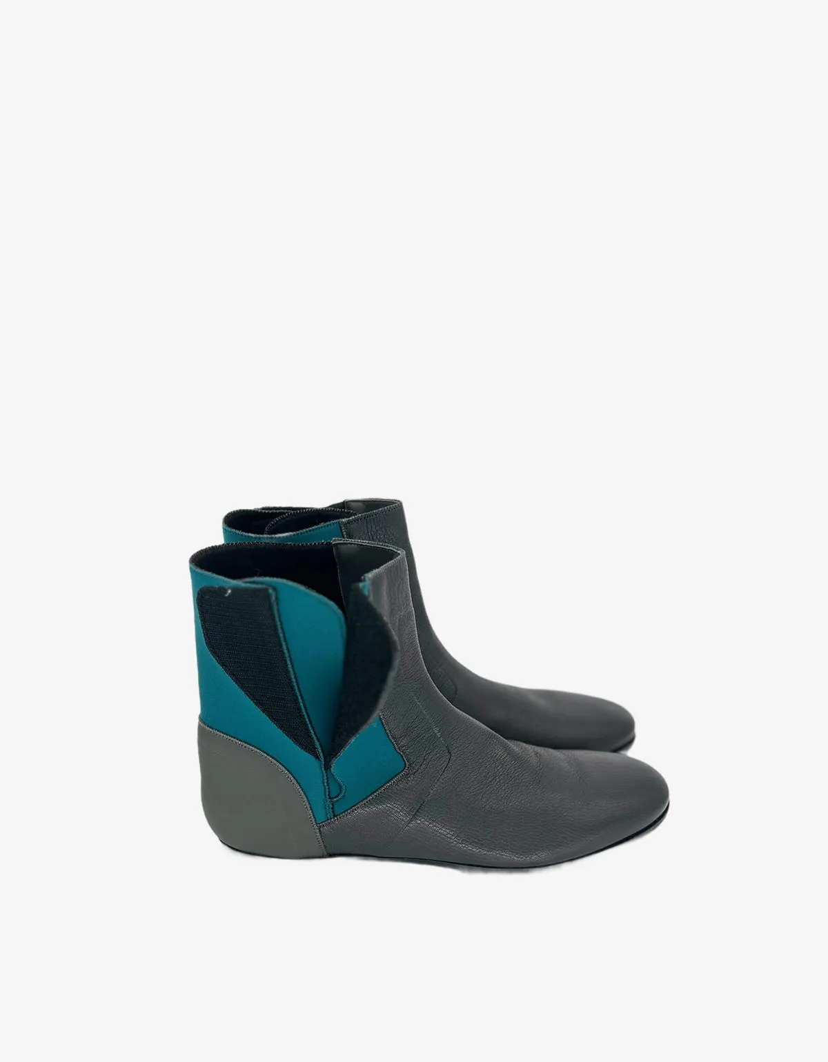 Lanvin Grey Leather Boots with Turquoise Neoprene sold by Zoo Fashions product image thumbnail 4