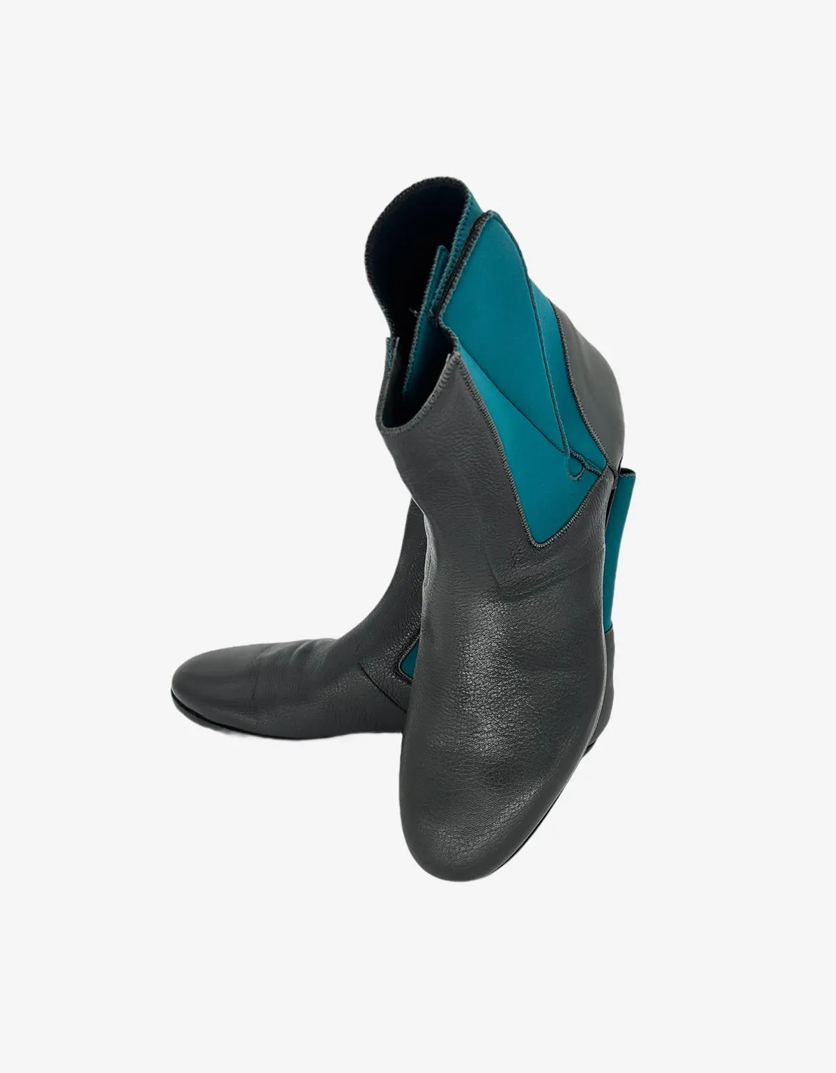 Lanvin Grey Leather Boots with Turquoise Neoprene sold by Zoo Fashions product image thumbnail 5