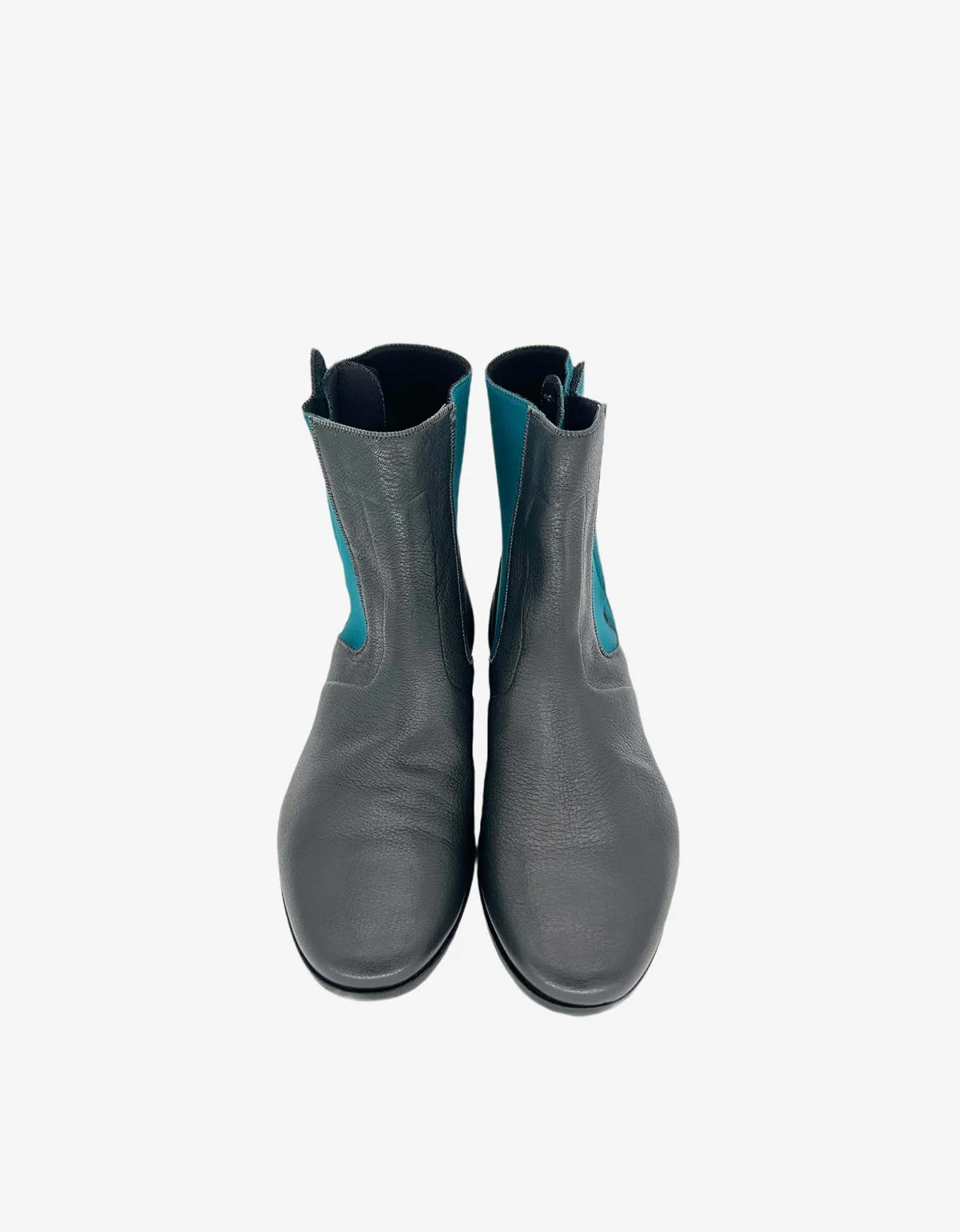 Lanvin Grey Leather Boots with Turquoise Neoprene sold by Zoo Fashions product image thumbnail 3