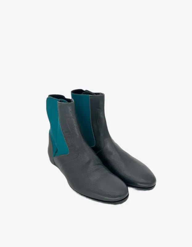 Lanvin Grey Leather Boots with Turquoise Neoprene made by Lanvin