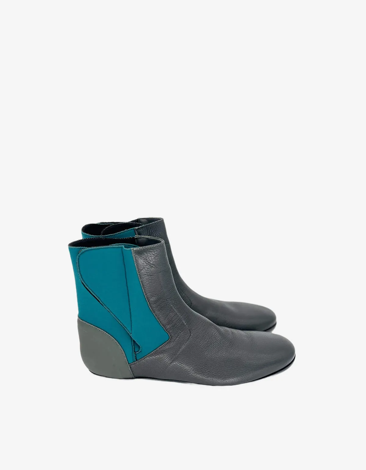 Lanvin Grey Leather Boots with Turquoise Neoprene sold by Zoo Fashions product image thumbnail 2