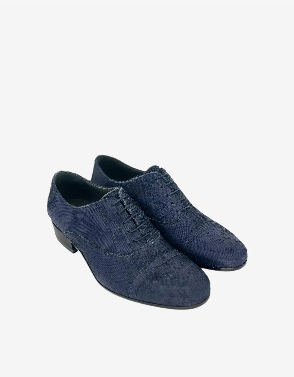 Lanvin Blue Distressed Leather Oxford Shoes sold by Zoo Fashions