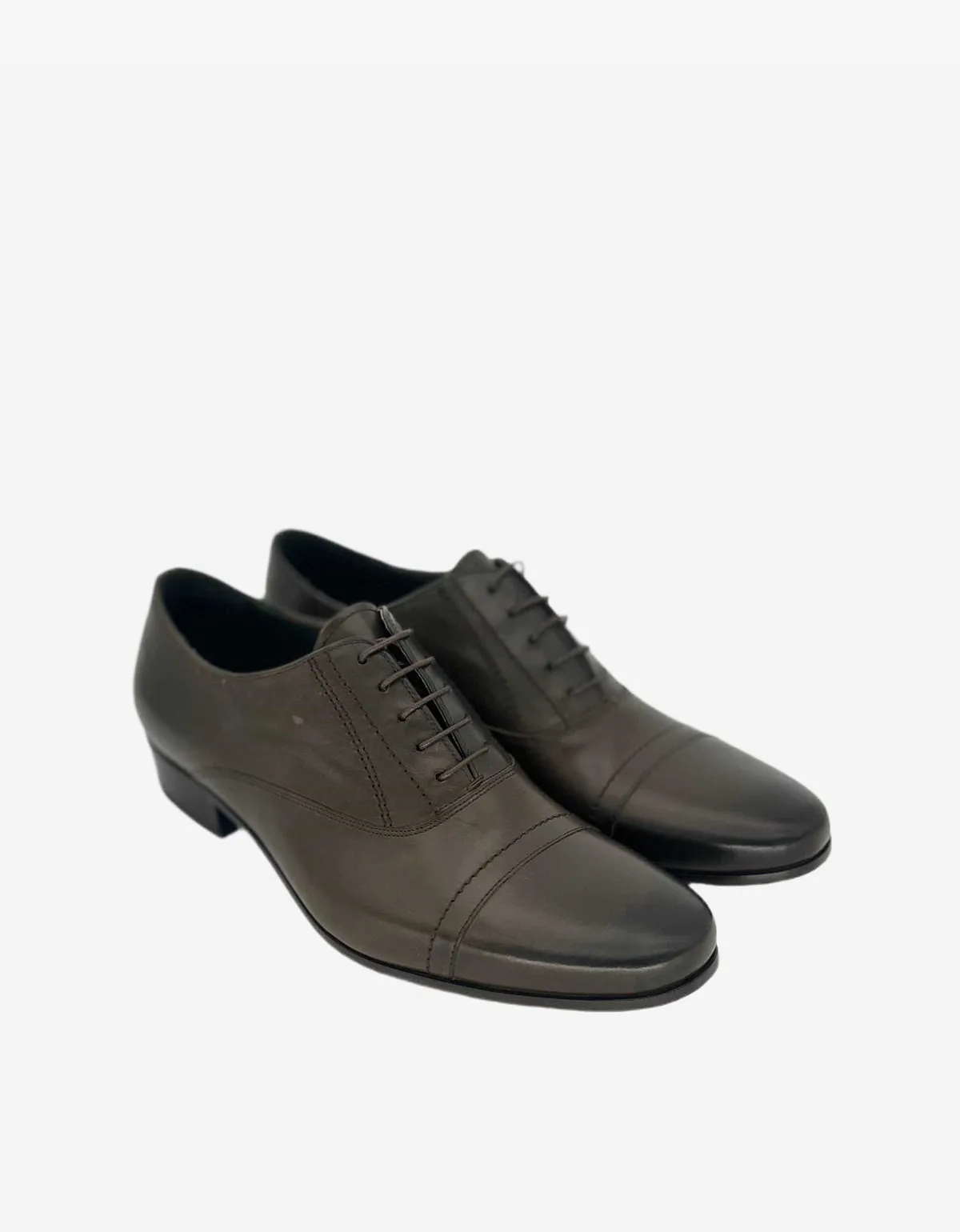 Lanvin Khaki Burnished Leather Oxford Shoes sold by Zoo Fashions