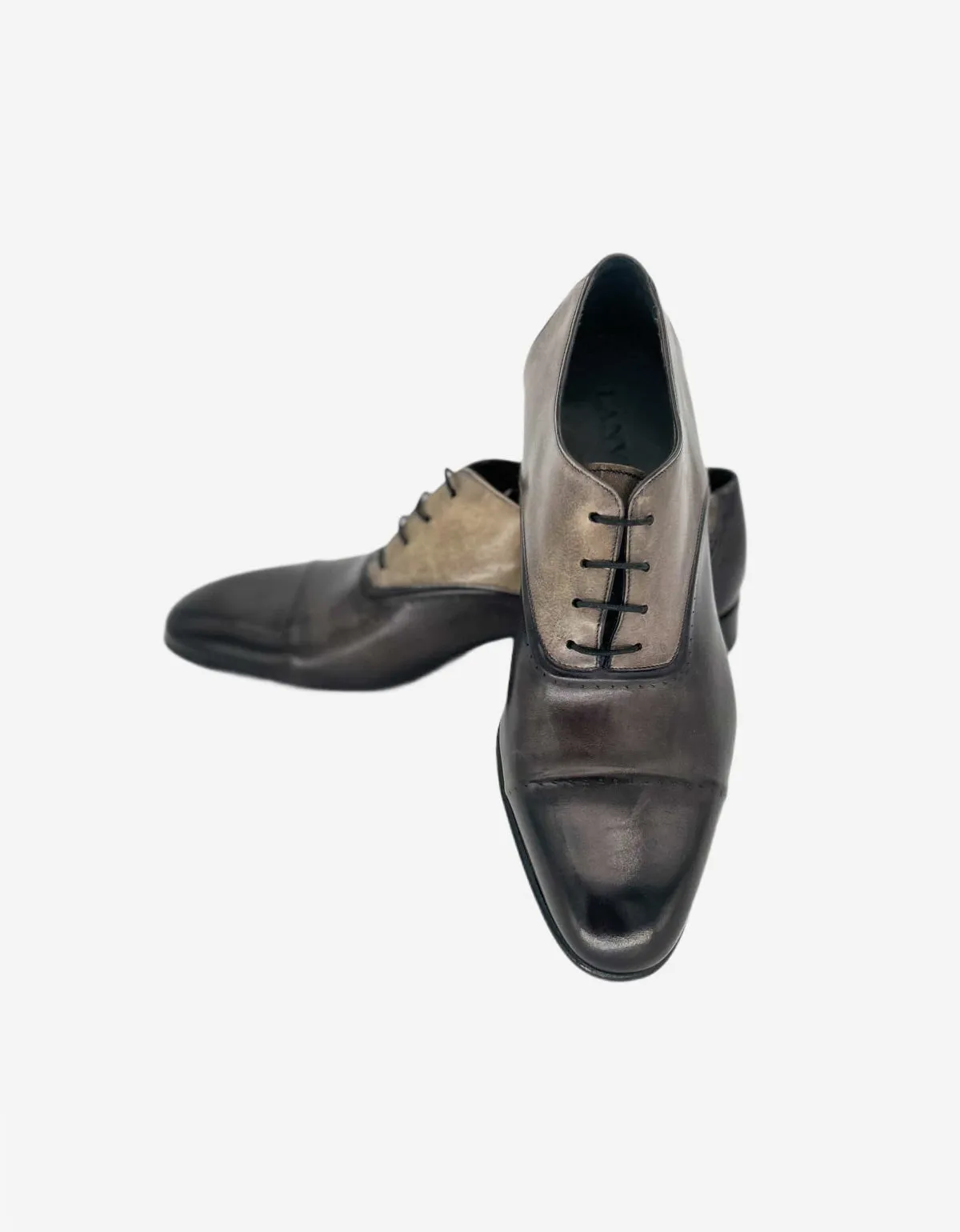 Lanvin Grey Burnished Leather Oxford Shoes sold by Zoo Fashions product image thumbnail 5