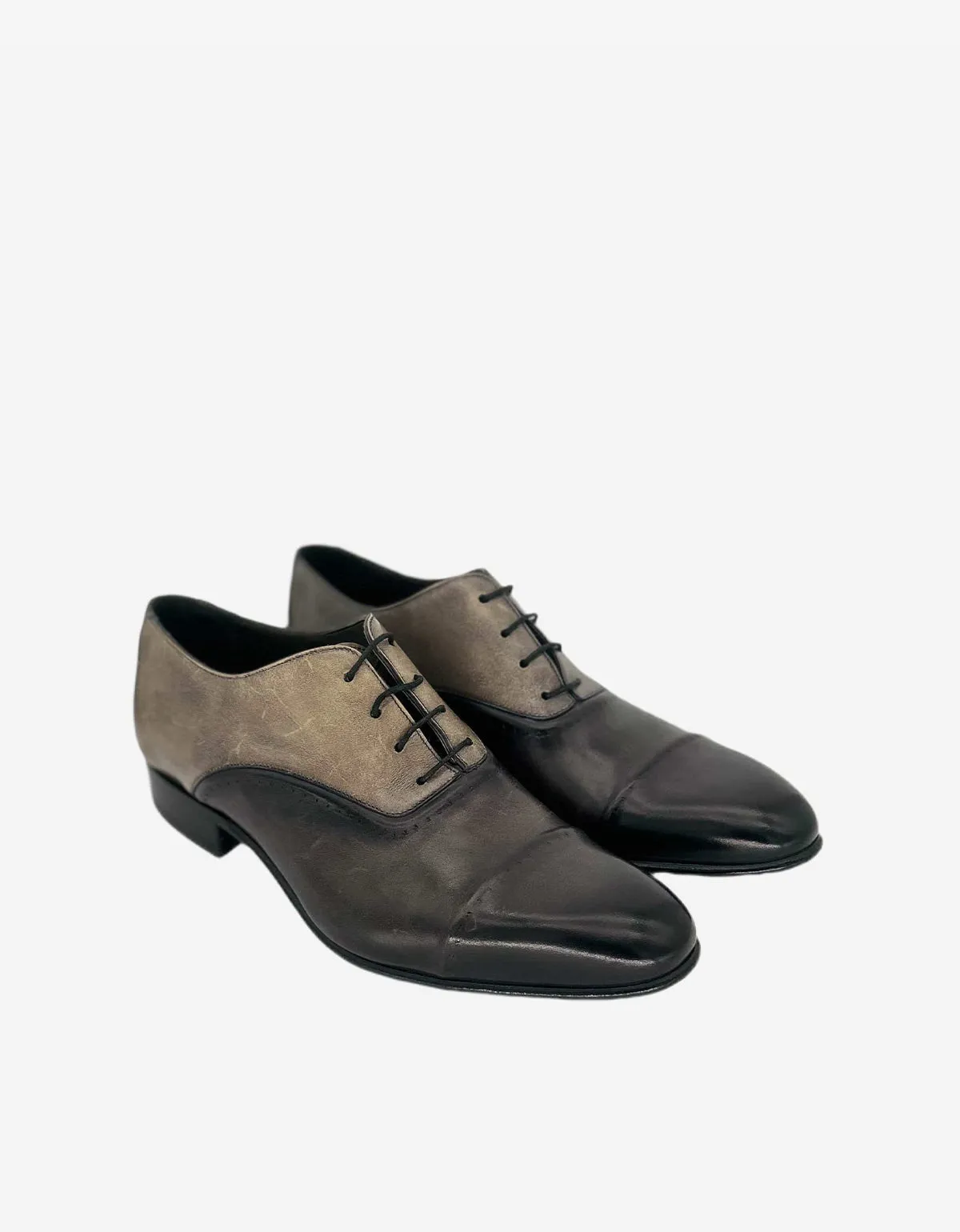 Lanvin Grey Burnished Leather Oxford Shoes sold by Zoo Fashions